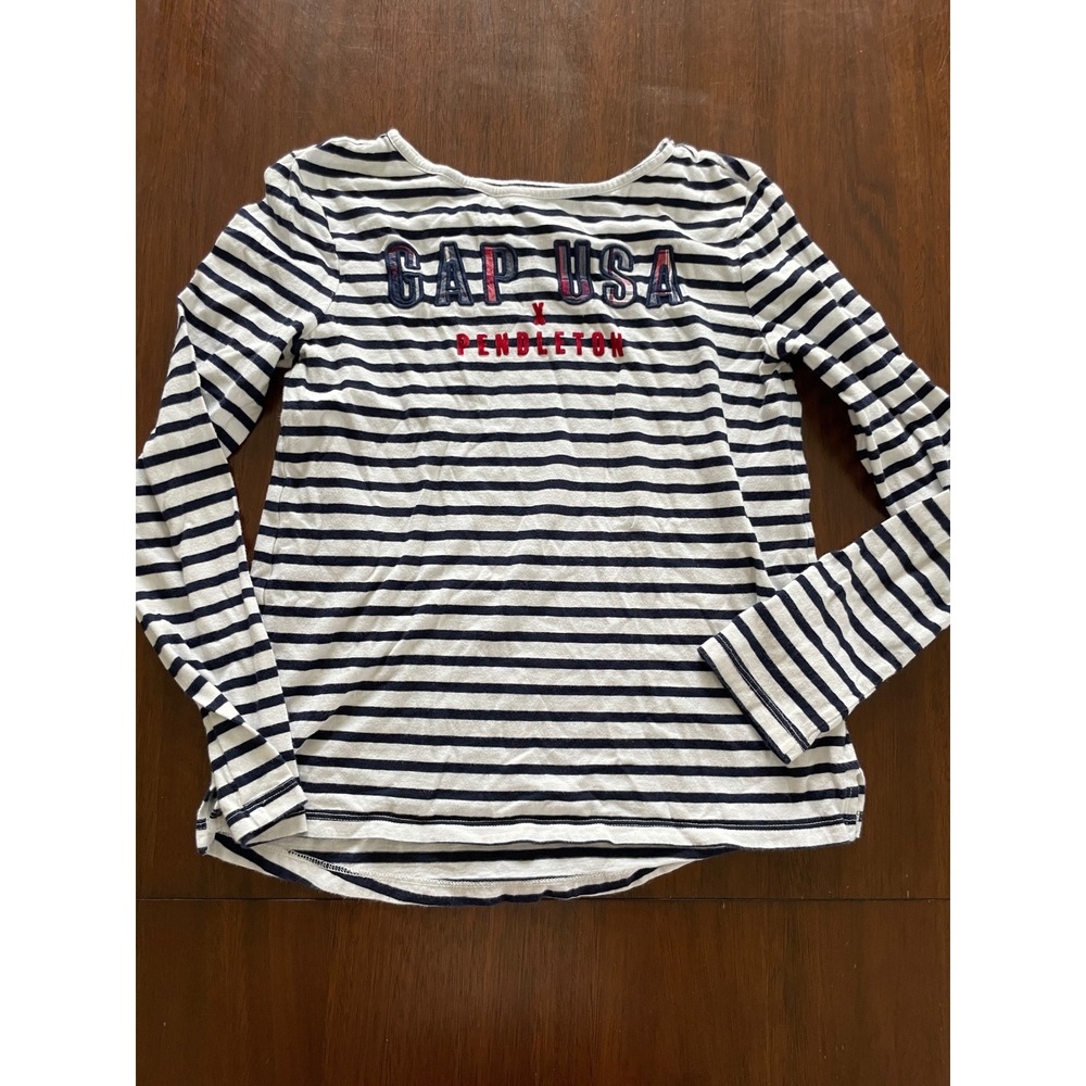 Gap Pendleton T-Shirt Kids XL Blue White Striped USA Graphic Preppy